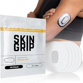 Skin Grip Adhesive Patches for Dexcom G6 CGM (20-Pack), Waterproof & Sweatproof for 10-14 Days, Pre-Cut Adhesive Tape, Continuous Glucose Monitor Protection(Clear) على Amazon.ae - متتبع الأسعار