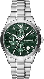 Emporio Armani Men's watch, chronograph movement, 42 mm silver case made of recycled stainless steel (at least 50%) with a recycled stainless steel strap (at least 50%), AR11529, silver, Bracelet - Best Deal Finder
