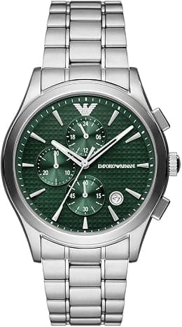 Emporio Armani Men's watch, chronograph movement, 42 mm silver case made of recycled stainless steel (at least 50%) with a recycled stainless steel strap (at least 50%), AR11529, silver, Bracelet - Best Deal Finder