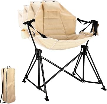 Hammock Camping Chair Folding 350lbs Foldable Portable Rocking Chairs for Adults Outside Swinging Camp with Stand Lawn Garden Hanging Outdoor Beige على Amazon.ae - متتبع الأسعار