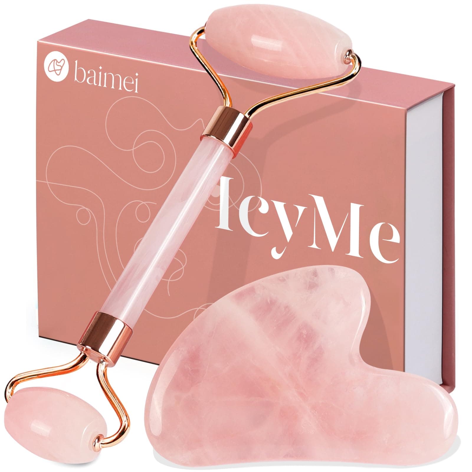 BAIMEI Jade Roller & Gua Sha, Face Roller, Facial Beauty Roller Skin Care Tools, BAIMEI Rose Quartz Massager for Face, Eyes, Neck, Body Muscle Relaxing and Relieve Fine Lines and Wrinkles on Amazon.ae - Price Tracker
