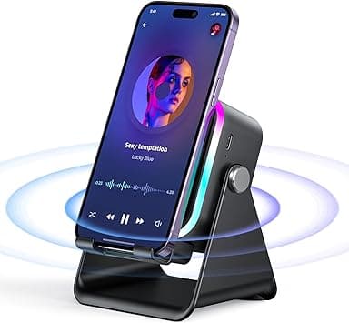 Portable Bluetooth Speakers, Phone Stand 5 in 1 Wireless Induction Bluetooth Audio for Phone Speakers Amplifier, with Rechargeable Colorful Light, Gifts for Men Women Teens (Black) on Amazon.ae - Price Tracker
