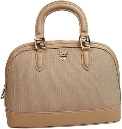 Luxury Mini Dome Handbag, Black Textured Leather, Gold Hardware, Top Handle Satchel with Zipper Closure on Amazon.ae - Price Tracker