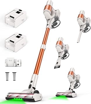 Cordless Vacuum Cleaner, 2 Batteries 110 Minutes Runtime, 600W 50KPA Stick Vacuum with Self-Standing, Tangle-Free Brush, LED Display, Vacuum Cleaner for Home Hardwood Floor, Carpet, Pet Hair - متتبع أسعار Amazon.sa