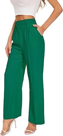 FUNYYZO Women Wide Leg Pants High Elastic Waisted Business Work Trousers Long Straight Pants on Amazon.ae - Price Tracker