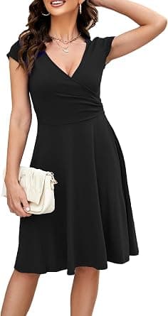 oxiuly womens V-neck Cap Sleeve Floral Stretchy Swing Dress Classic - Best Deal Finder