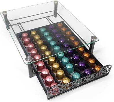 RECAPS Coffee Pods Organizer Kitchen Organizer Compatible with Nespresso Tempered Glass Holder Storage Drawer Holds Different Brands of Coffee Pods - Best Deal Finder