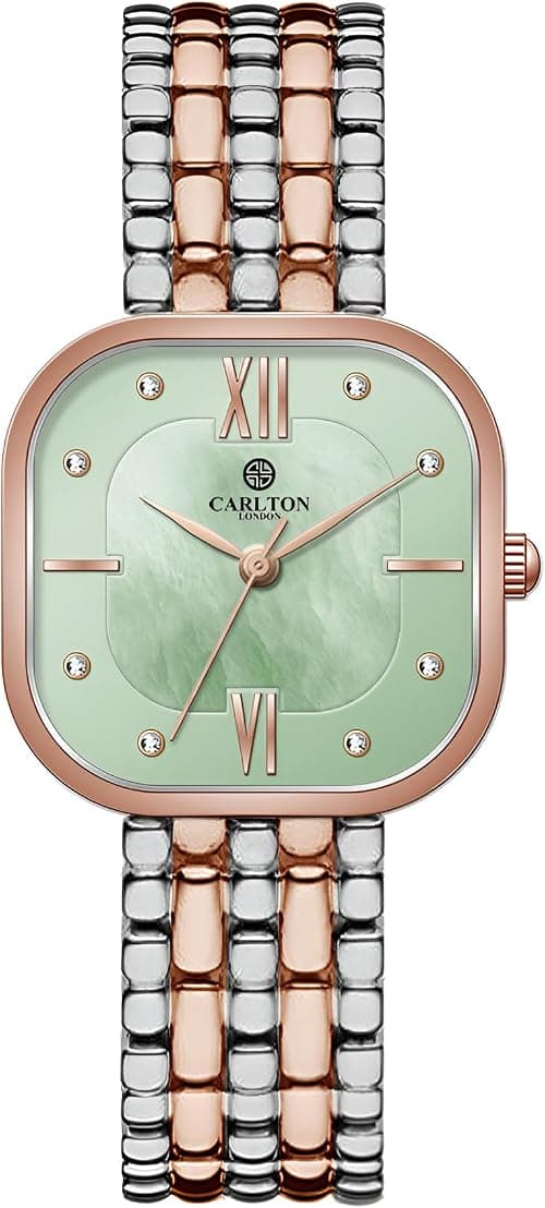 Carlton London Chelsea Women Analog Watch, Square Dial, Stainless Steel Strap, Quartz Movement, Mint Green Dial, Dual Tone Strap, Stylish Look, 30M Water Resistant | CLSSCLGRN on Amazon.ae - Price Tracker