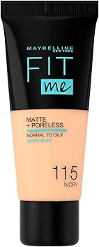 Maybelline New York Liquid Foundation, Matte & Poreless, Full Coverage and Blendable, Normal to Oily Skin, Fit Me, 115 Ivory on Amazon.ae - Price Tracker