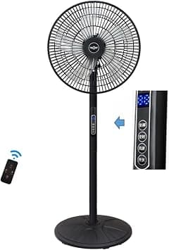 16 Inch Pedestal Fan with Remote Control,5-Blade Oscillating Standing Fan - Adjustable Height,Ultra Quiet,8 Speed,3 Winds Mode,9 Hour Timer,LED Display,90° Pivoting Head Air Circulator Fan (Black) على Amazon.ae - متتبع الأسعار