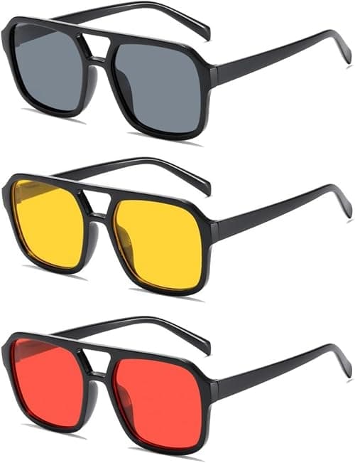 Retro 70s Square Aviator Sunglasses Women Men Vintage Rectangle Sunglasses Flat Frame Trendy Shades على أمازون - دليلك لأفضل العروض