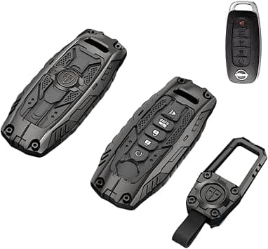 Premium Zinc Alloy Key Fob Cover compatible with Nissan, 5-Button,Protective Case with Luminous Silicone Buttons, Heavy-Duty Automotive Keychain Accessory, (Model-B, Black ) on Amazon.ae - Price Tracker