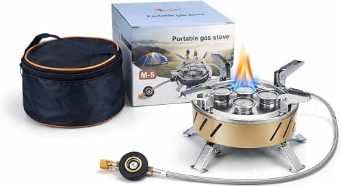 GO2CAMPS High Power 5 Burner Portable Camping Stove |4500 KW Flame Power Heavy Duty Outdoor Gas Cooker | Compact Travel Stove with Carry Case & Hose | Ideal for Camping, BBQ, Picnic, Deser على Amazon.ae - متتبع الأسعار