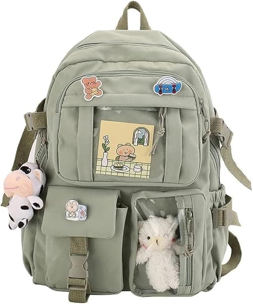 School bag, school bag leisure backpack middle school student laptop backpack, waterproof backpack, suitable as school bag, accessories plush pendant على Amazon.ae - متتبع الأسعار