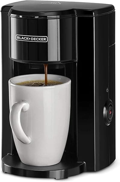 BLACK+DECKER Coffee Maker, 350W, 125ml Water Tank, Compact One-Cup Coffee Machine with Ceramic Mug, Auto Shut-Off, Durable Nylon Filter, One-Button Control, For Drip Espresso, Black - DCM25N-B5 on Amazon.ae - Price Tracker