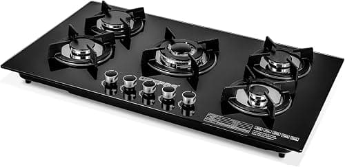 Geepas GGC31011 5-Burner Gas Hob - Attractive Design, 8mm Tempered Glass Worktop - Automatic Ignition, 5 Heating Zones |Ergonomic Design, Stainless Steel Body on Amazon.ae - Price Tracker