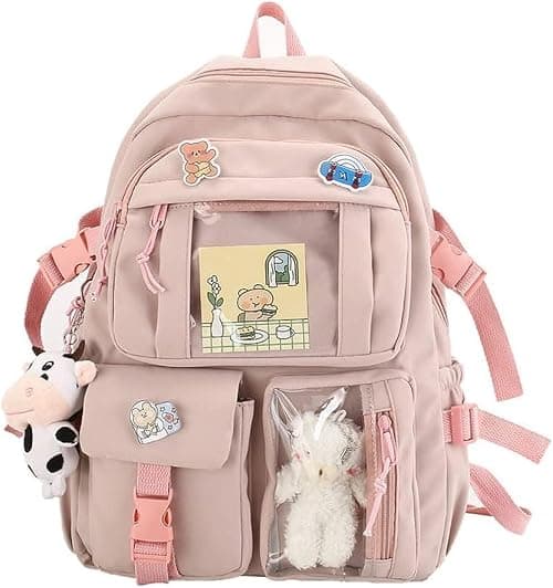 School bag, school bag leisure backpack middle school student laptop backpack, waterproof backpack, suitable as school bag, accessories plush pendant on Amazon.ae - Price Tracker