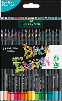 Faber-Castell - Black Edition Colour Pencils - 36 pcs (116436) /Arts and Crafts | Brilliant coloured pencils for light and dark paper with soft colour stroke, shatter-proof and ergonomic colouring pens - Amazon.ae Price Tracker
