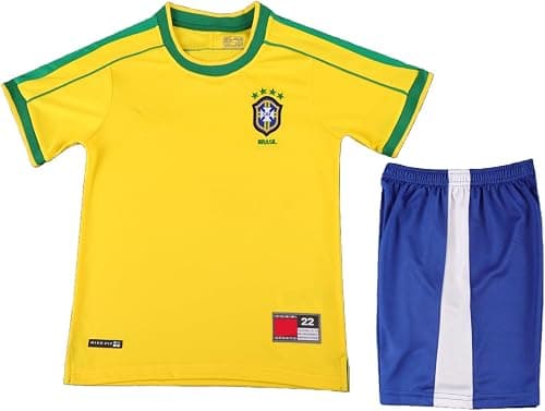 Brazil 1998 Season Home Retro Kids High-end Football Jerseys | Customizable Youth Training Uniforms with Personalized Name/Number Printing - HM1 on Amazon.ae - Price Tracker