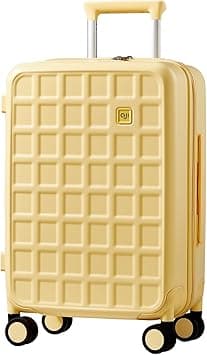 Carry On Luggage Suitcases With Wheels: Carry On Luggage 22x14x9 Airline Approved - Luggage With 8 Spinner Wheels, 100% PC Hard Shell - Suitcase For Travel Business (Cheese Yellow) on Amazon.ae - Price Tracker