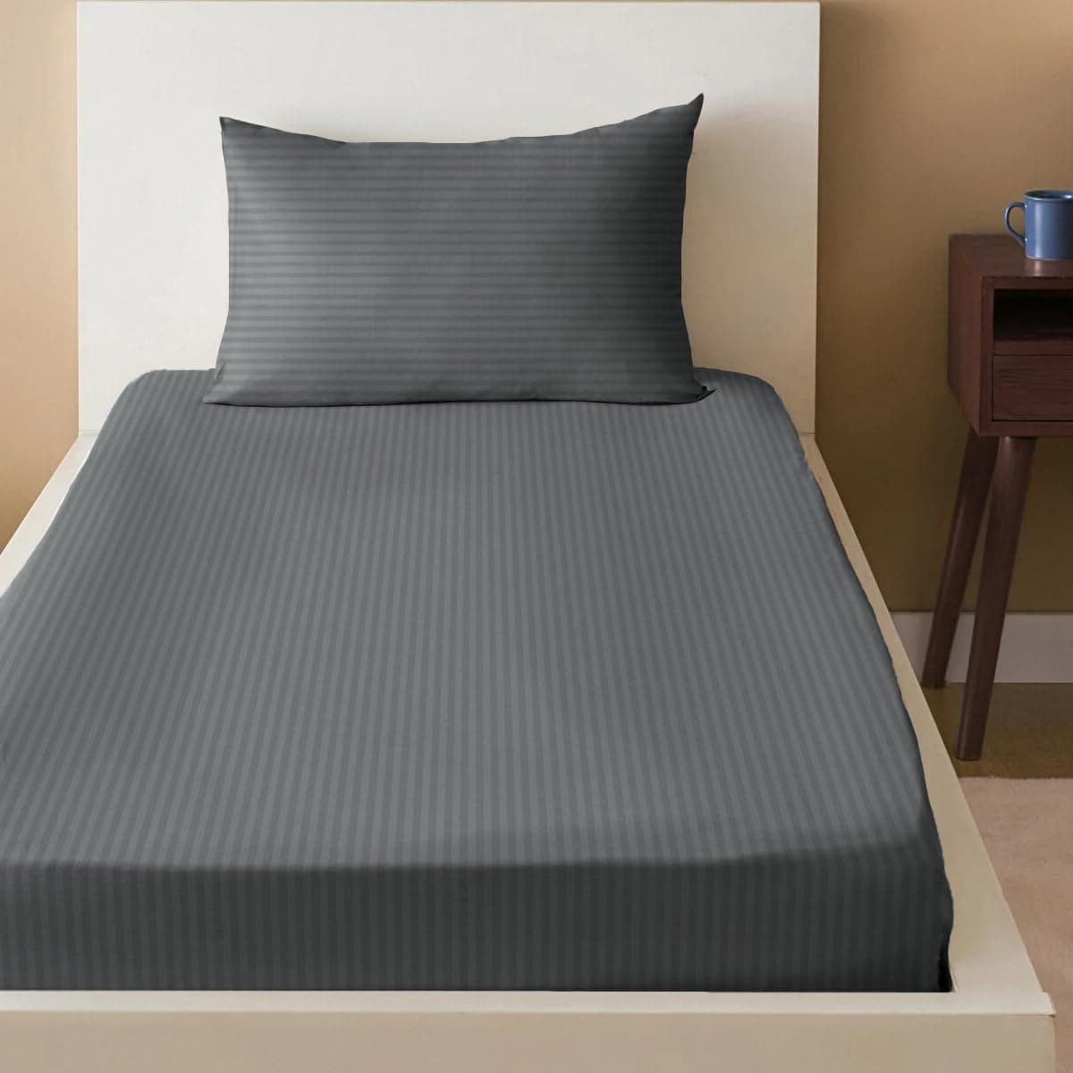 Sleep Well Microfiber Stripe Fitted Sheet with Pillowcase Set - 90x200+17cm (Grey) on Amazon.ae - Price Tracker
