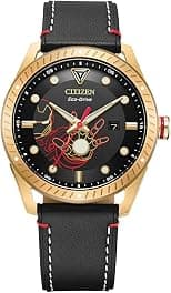 Citizen Eco-Drive Men's Marvel Tony Stark Gold Tone Stainless Steel Watch with Black Leather Strap, Arc Reactor, Luminous, 43mm (Model: BM6992-09W) - Best Deal Finder