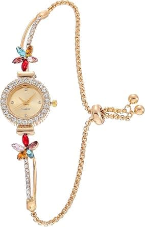 Women's Watches Bracelet, Fashion Simple Floral Bracelet Watch Diamond Quartz Light Luxury Watch, Mini Watch Gifts for Women Girls, Gold على Amazon.ae - متتبع الأسعار