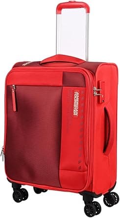 American Tourister Marina Suitcase, Cabin Size 57 cm, 4 Spinner Wheels, Soft Top, 100% Polyester, Red|Inner Mesh Zippered Pocket|Expandable|Lightweight|Aluminum Handle - 3 Years Global Warranty on Amazon.ae - Price Tracker
