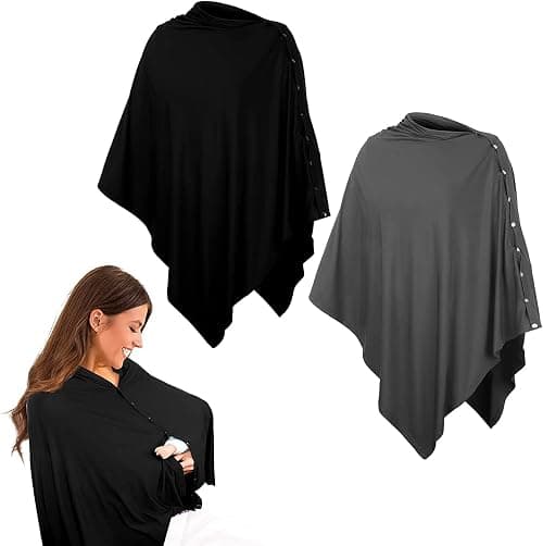 2 Pcs Nursing Covers for Breastfeeding, Nursing Blanket Privacy Breastfeeding Shawl, Nursing Poncho Scarf with Button, Breathable, for Boys And Girls Seat Infant Car Seat Canopy Cover (Black+Grey) on Amazon.ae - Price Tracker