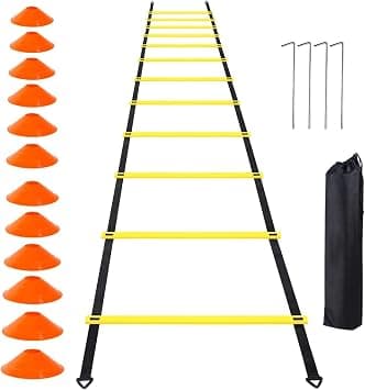 Arabest Agility Ladder - 12 Rung 6M Speed Ladder Training Ladder with 12 Agility Cones and 4 Steel Stakes, Speed Training Equipment with Carrying Bag for Soccer, Speed, Football, Exercise Training على Amazon.ae - متتبع الأسعار