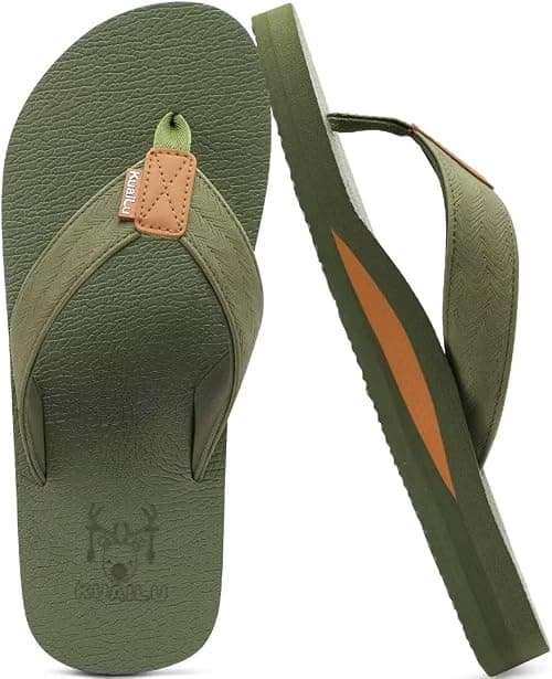 KuaiLu Men's Leather Flip Flops Arch Support Summer Beach Pool Water Thong Sandals Waterproof Rubber Walking Shoes Slip on Orthotic Casual Sport Cushioned Wide Slides on Amazon.ae - Price Tracker