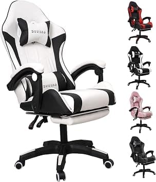 Gaming Chair with Footrest Ergonomic Computer Chair 90°–135° Adjustment Backrest Perfect for Long Gaming & Office Sessions (White) on Amazon.ae - Price Tracker