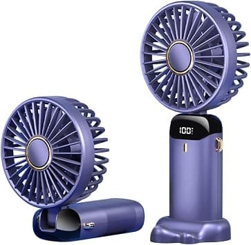 Portable Handheld Fan,Mini Foldable Desk Fan,USB Rechargeable Fans with 5 Speeds,Battery Operated Mini Handheld Fan with LED Display for Home Office Travel (Blue) على Amazon.ae - متتبع الأسعار