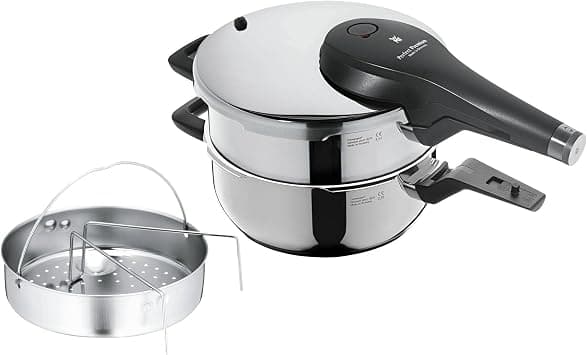 WMF Perfect Premium Pressure Cooker Set 3-Piece 4.5 L + 3.0 L with Insert Set, Pressure Cooker 22 cm, Polished Cromargan Stainless Steel, Induction, 2 Cooking Levels, All-In-One Knob على Amazon.ae - متتبع الأسعار