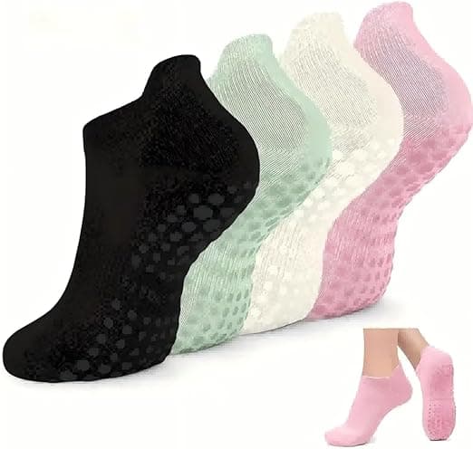 AMOSTBY Pilates Socks with Grips for Women,4 Pairs Non Slip Reformer Socks,Yoga Ankle Socks for Barre Ballet Workout Hospital on Amazon.ae - Price Tracker