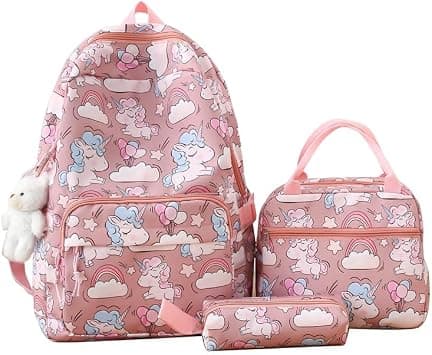 TAPIT 5PCS Girls School Backpacks Combo Set with Bear Pendant Back to School Supplies Cute Schoolbag, Lunch Bag, Pencil Case, Shoulder Bag, Travel Bag Gifts for Girls (Q02-Pink) على Amazon.ae - متتبع الأسعار