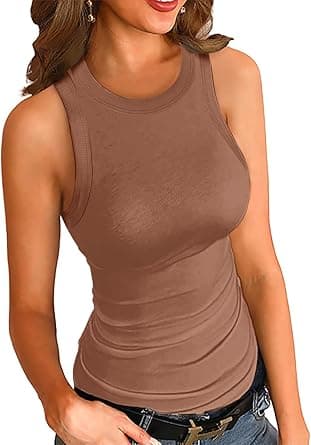 SANDERY Tank Tops for Women Summer Sleeveless V Neck Fitted Top Slim Ribbed Racerback Basic Cami Shirt Tanks on Amazon.ae - Price Tracker