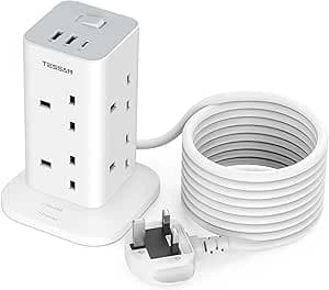 Tower Extension Lead 5M with USB C Slots, TESSAN 8 Way Multi Socket Plug Extension, Surge Protected Extension Cord with Switch, Long Extension Cable Plug Tower Power Strip for Home Office Supplies. on Amazon.ae - Price Tracker