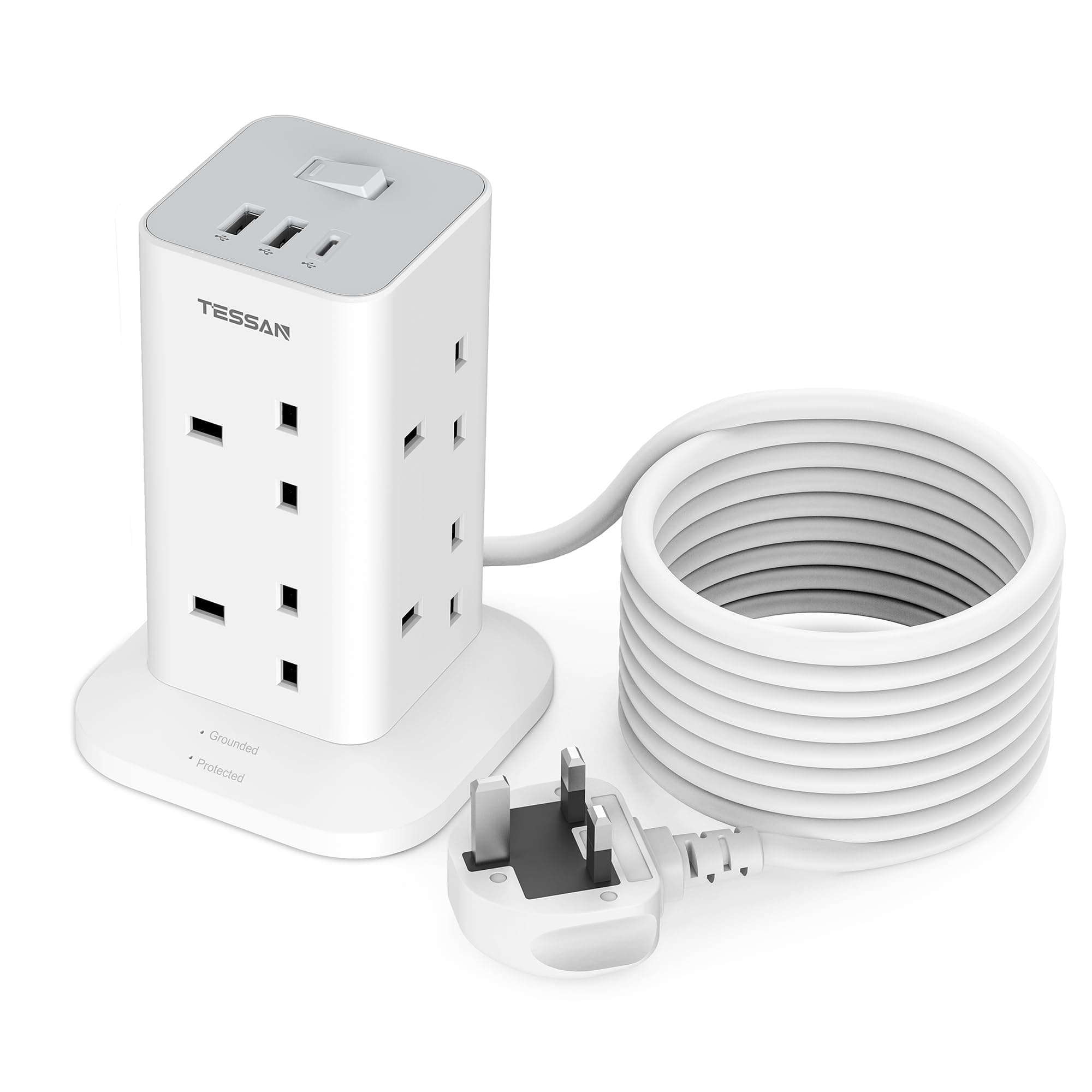 Tower Extension Lead 5M with USB C Slots, TESSAN 8 Way Multi Socket Plug Extension, Surge Protected Extension Cord with Switch, Long Extension Cable Plug Tower Power Strip for Home Office Supplies. on Amazon.ae - Price Tracker