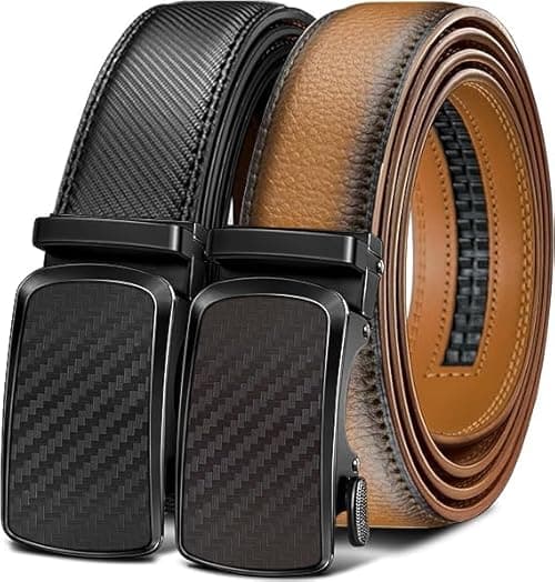 Ratchet Leather Belt For Men 2 Pack Dress and Casual with Adjustable Buckle, Trim to Fit on Amazon.ae - Price Tracker