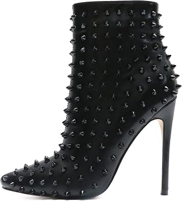 COLETER Women's Rhinestone Ankle Boots with Rivets Closed Pointed Toe Stilettos Autumn Warm Dress Booties على Amazon.ae - متتبع الأسعار