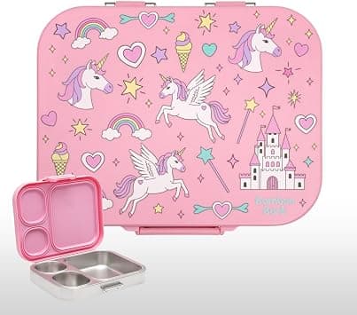 Stainless Steel Leak-Proof Bento Lunch Box for Kids, Girls & Boys – Multi-Compartment BPA-Free Lunch Box - Stainless Sreel Base with PP Lid, Unicorn Print for School, Work & Travel on Amazon.ae - Price Tracker
