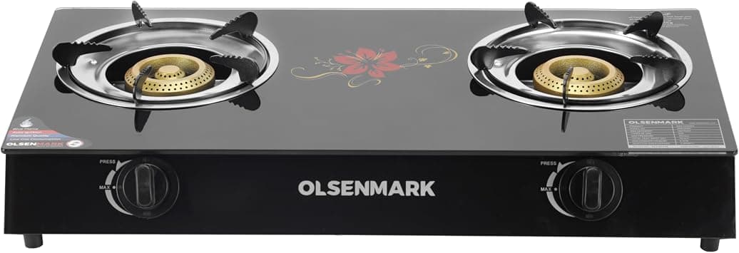 Olsenmark Gas Cooker- OMK7010 Tempered Glass Top Panel, Double Burner with Blue Flame, Stainless Steel Water Tray, Low Energy Consumption and Efficient, Auto Ignition System on Amazon.ae - Price Tracker