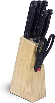 7 Pieces Wooden Block Knife Set, Kitchen Set with Multipurpose Scissors, Sharp Knives for Cutting, Chopping, Slicing, Mincing and Dicing on Amazon.ae - Price Tracker