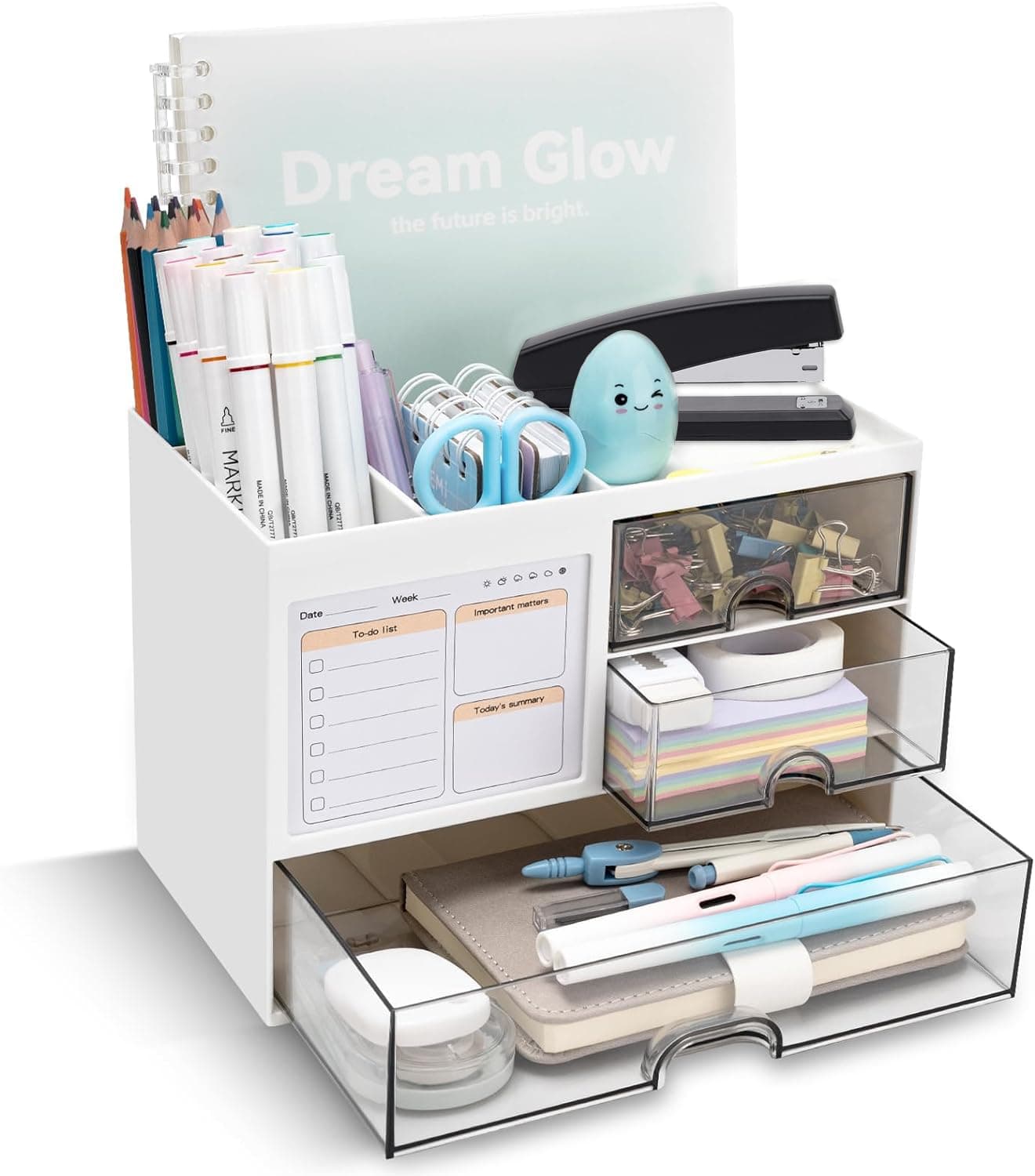 Angju Desk Organizer with 3 Drawer, Multi-Functional Pencil Pen Holder for Desk, Desk Organizers and Storage with 5 Compartments, Desktop Organizer for Office Home Art Supplies and Cosmetic on Amazon.ae - Price Tracker