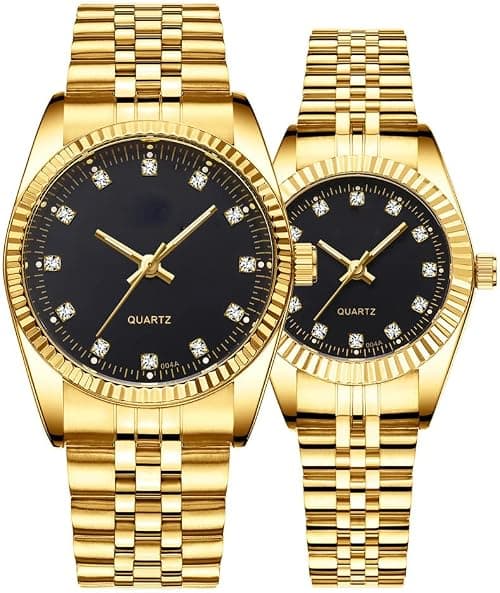 Couple Watches Fashion Silver Stainless Steel Pair Watches Men and Women Matching Quartz Wrist Watches Gifts Set of 2 on Amazon - Best Deal Finder
