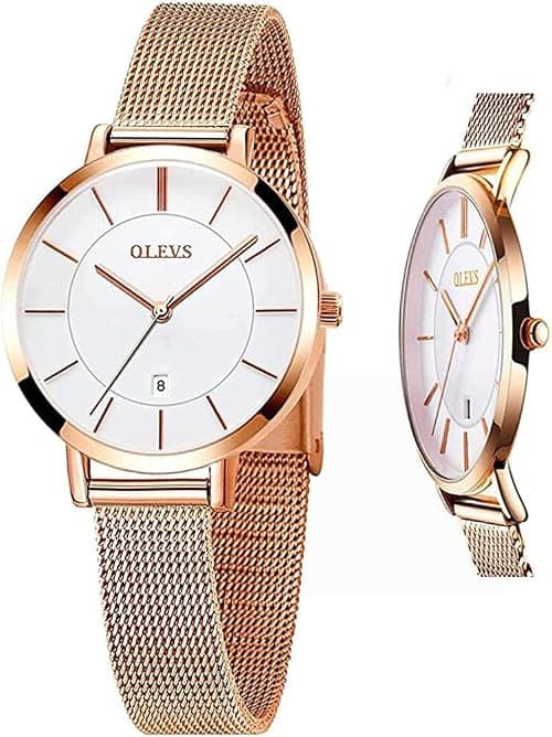 OLEVS 2 Pcs Couple Watches Quartz Watches with Luminous Calendar Date Window Waterproof 3ATM Casual Stainless Steel Watches for Women Men Lovers Romantic Gift on Amazon - Best Deal Finder