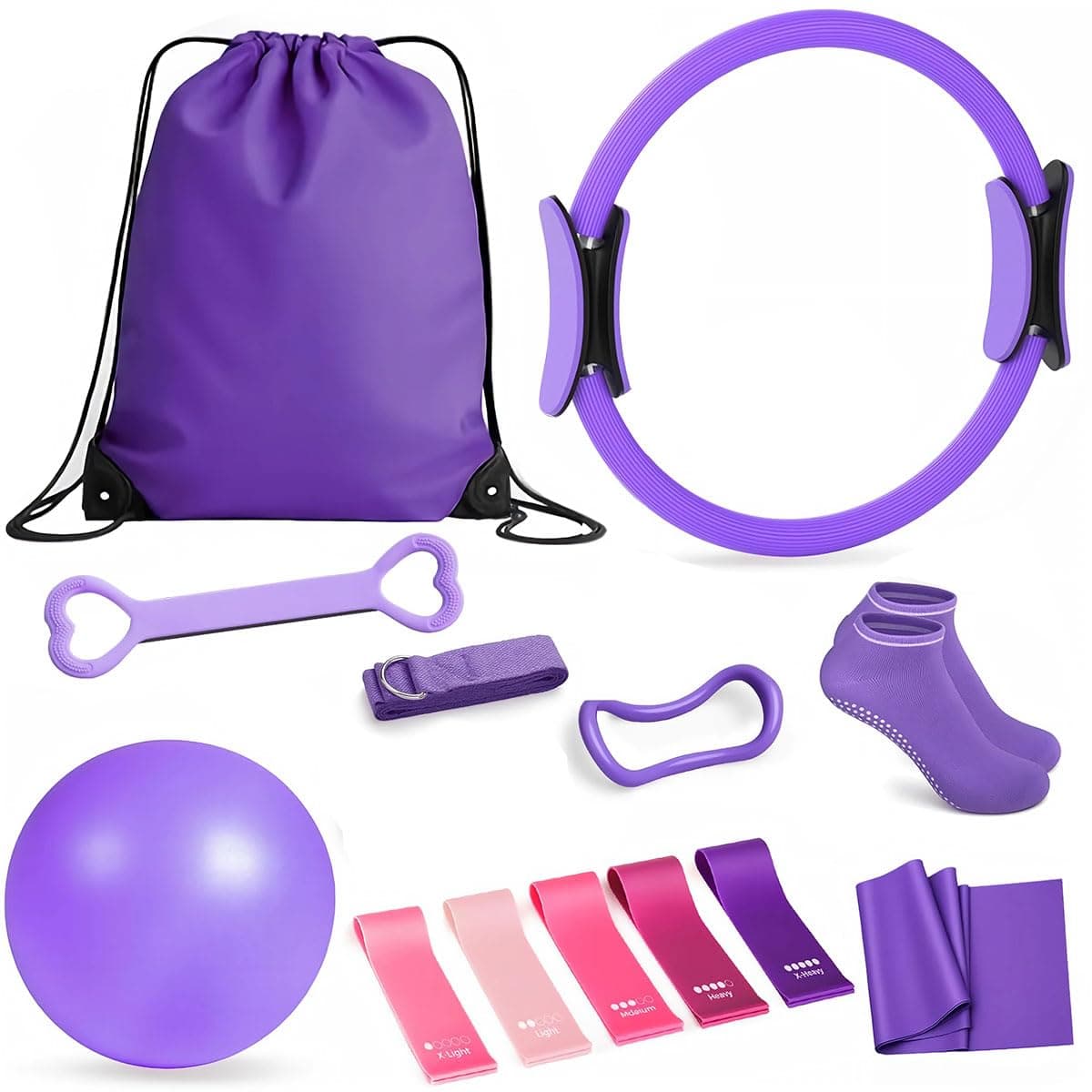 13pcs Pilates Ring Kit Home Pilates Accessories Kit with Ring, Ball, Resistance Bands, Anti Slip Sock, Stretching Strap, Purple Carry Bag Equipment for Yoga Workout Fitness Exercise Women Gym Beginner on Amazon.ae - Price Tracker