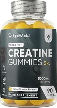 WeightWorld Creatine Gummies for Women & Men - 5000mg - Sugar-Free - 90 Gummies - Natural Lemon Flavour - Vegan-Friendly Creatine Monohydrate Supplement - 1 Month Supply - Non-GMO & Gluten-Free - Amazon.ae Price Tracker