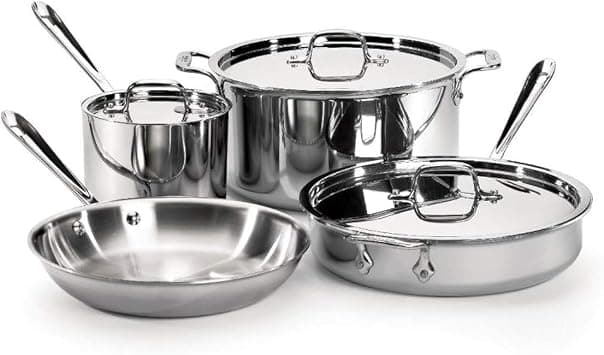 All-Clad D3 3-Ply Stainless Steel Cookware Set 7 Piece Induction Oven Broiler Safe 600F Pots and Pans, Cookware Silver على Amazon.ae - متتبع الأسعار